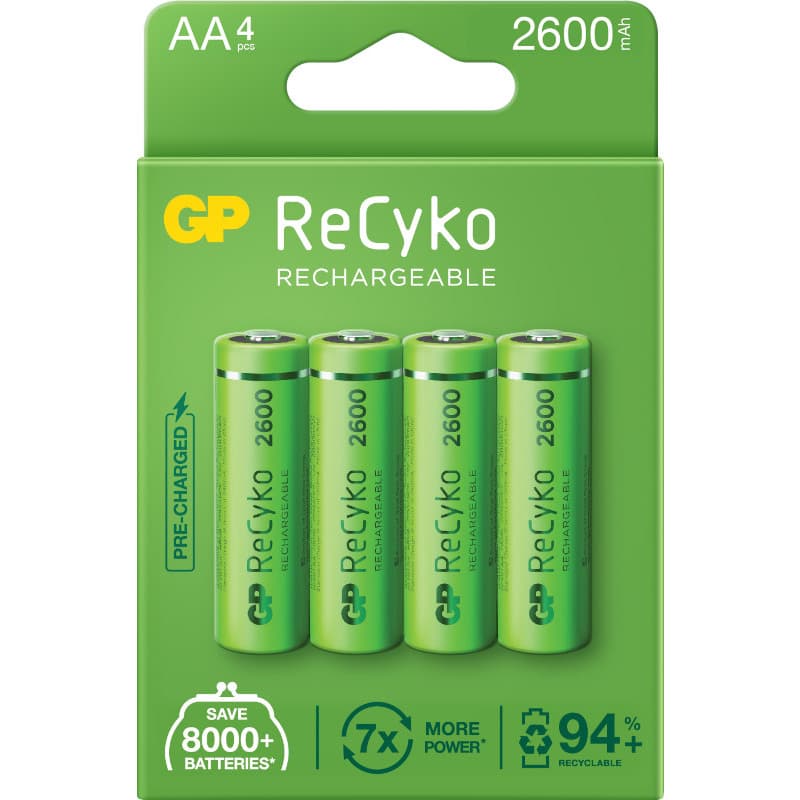 Acumulatori GP Batteries, ReCyko 2600mAh AA (LR6) 1.2V NiMH, paper box 4 buc. "GP270AAHCE-2EB4" "GPRHC272E001"