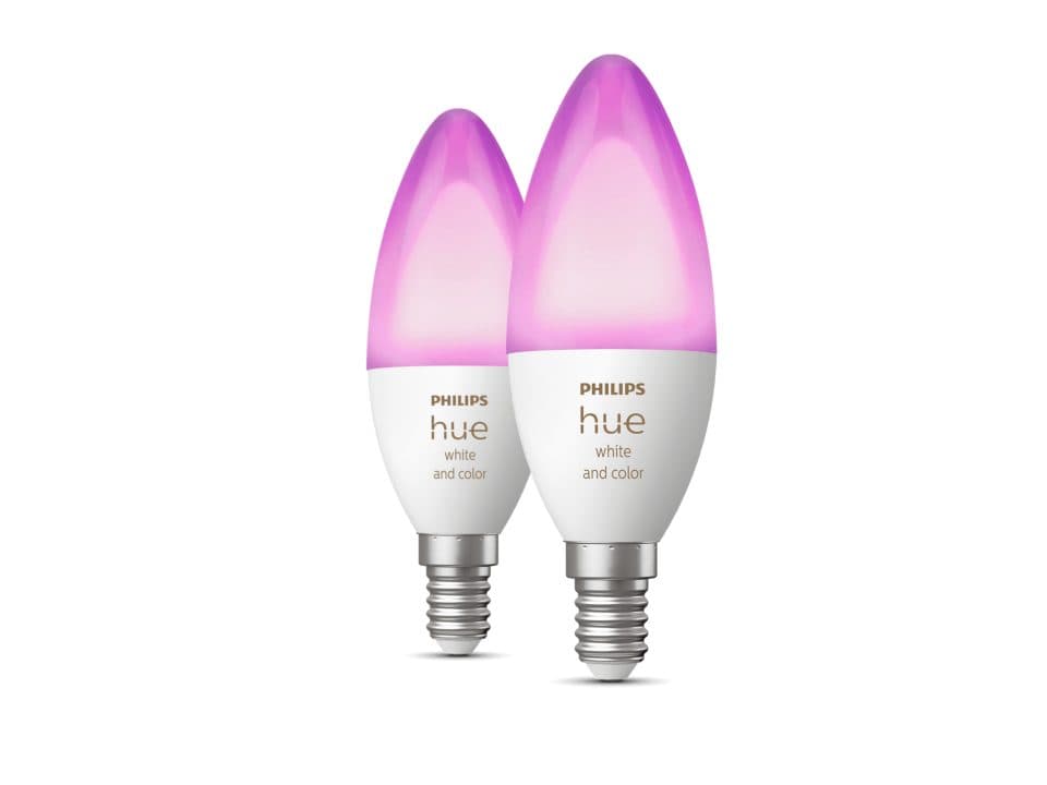 SET 2 becuri smart LED Philips, soclu E14, putere 5.3W, forma lumanare, lumina multicolora, alimentare 220 - 240 V, "000008718699726331"