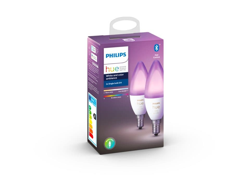 SET 2 becuri smart LED Philips, soclu E14, putere 5.3W, forma lumanare, lumina multicolora, alimentare 220 - 240 V, "000008718699726331" — miniatură