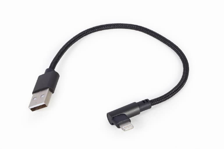 CABLU alimentare si date GEMBIRD, pt. smartphone, USB 2.0 (T) la Lightning (T) 90 grade, 0.2m, negru, "CC-USB2-AMLML-0.2M"