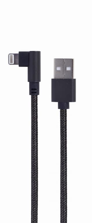 CABLU alimentare si date GEMBIRD, pt. smartphone, USB 2.0 (T) la Lightning (T) 90 grade, 0.2m, negru, "CC-USB2-AMLML-0.2M" — miniatură