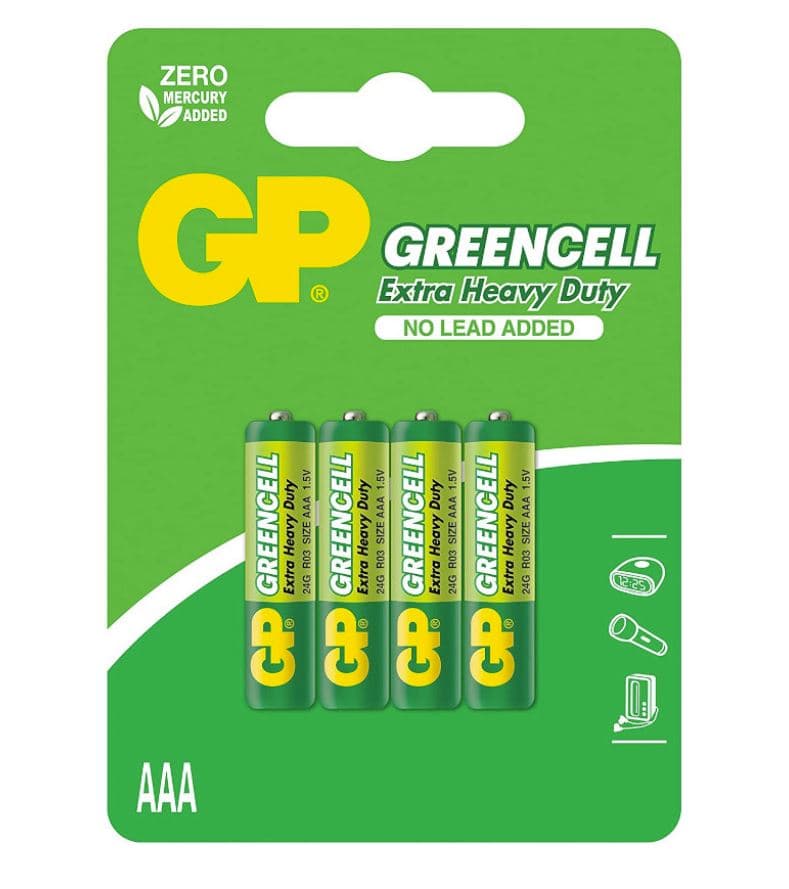Baterie GP Batteries, Greencell AAA (LR03) 1.5V carbon zinc, blister 4 buc. "GP24G-IUE4" "GPPCC24UC187"