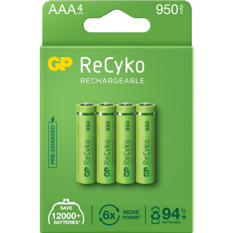 Acumulatori GP Batteries, ReCyko 1000mAh AAA (LR03) 1.2V NiMH, paper box 4 buc. "GP100AAAHCE-2EB4" "GPRHC103E001"