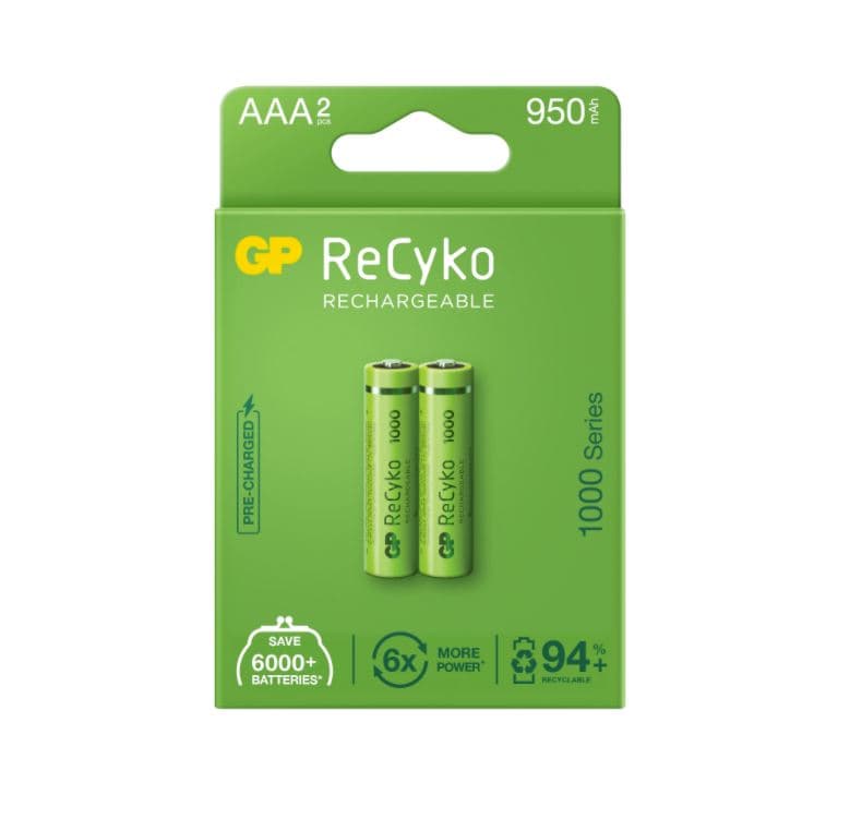 Acumulatori GP Batteries, ReCyco 1000mAh AAA (LR03) 1.2V NiMH, paper box 2 buc. 100AAAHCE-EB2, "GPRHC103E020" — miniatură