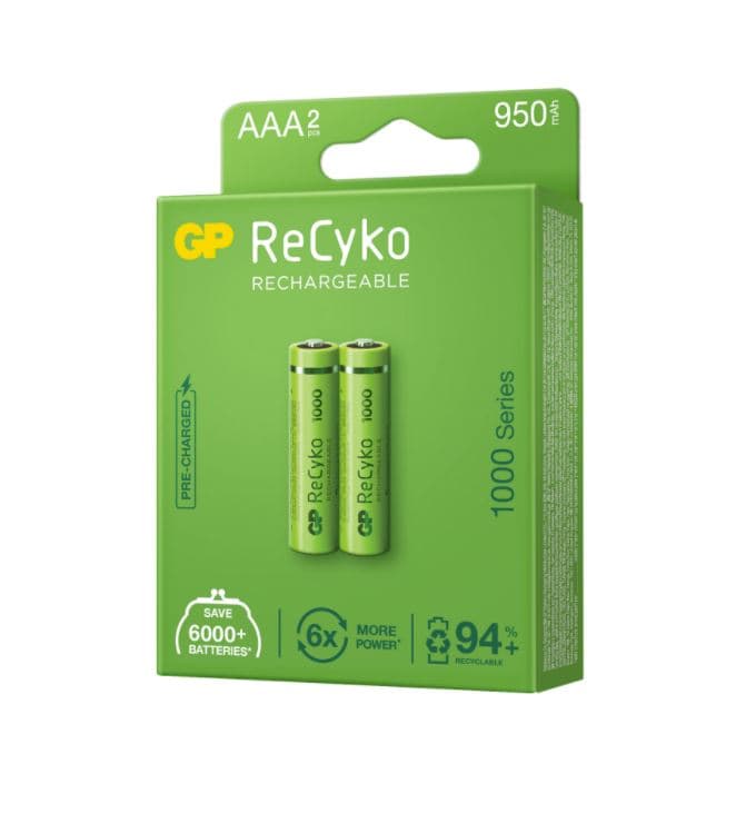 Acumulatori GP Batteries, ReCyco 1000mAh AAA (LR03) 1.2V NiMH, paper box 2 buc. 100AAAHCE-EB2, "GPRHC103E020"