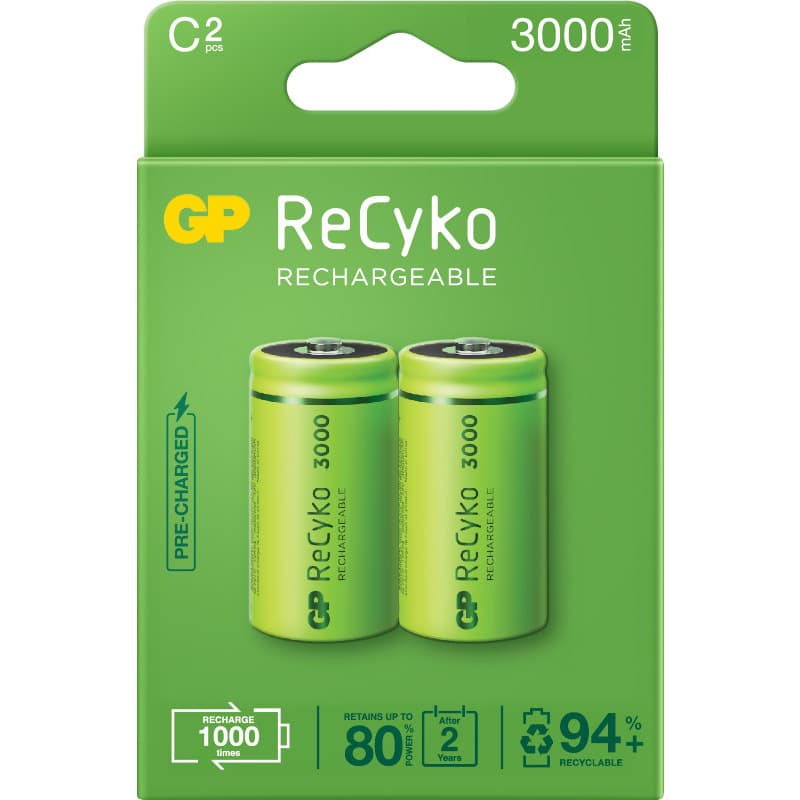 Acumulatori GP Batteries, ReCyco 3000mAh C (R14) 1.2V NiMH, paper box 2 buc. 300CHCB-EB2, "GPRHC30CB025"