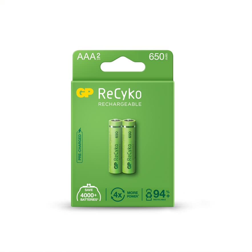 Acumulatori GP Batteries, ReCyco 650mAh AAA (LR03) 1.2V NiMH, paper box 2 buc. 65AAAHCE-EB2, "GPRHCH63E023"