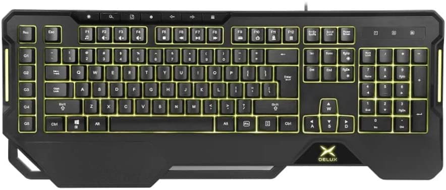 TASTATURA DELUX, gaming, cu fir, 104 taste, multimedia 7 taste, RGB backlight, palm rest, software, USB, negru, "K9600-BK"