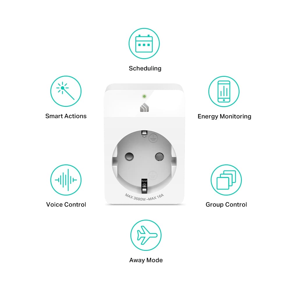 PRIZA inteligenta TP-LINK, Monitorizare consum,Slim, Schuko x 1, conectare prin Schuko (T), 16 A, programare prin smartphone, Wi-Fi, alb "KP115" — miniatură