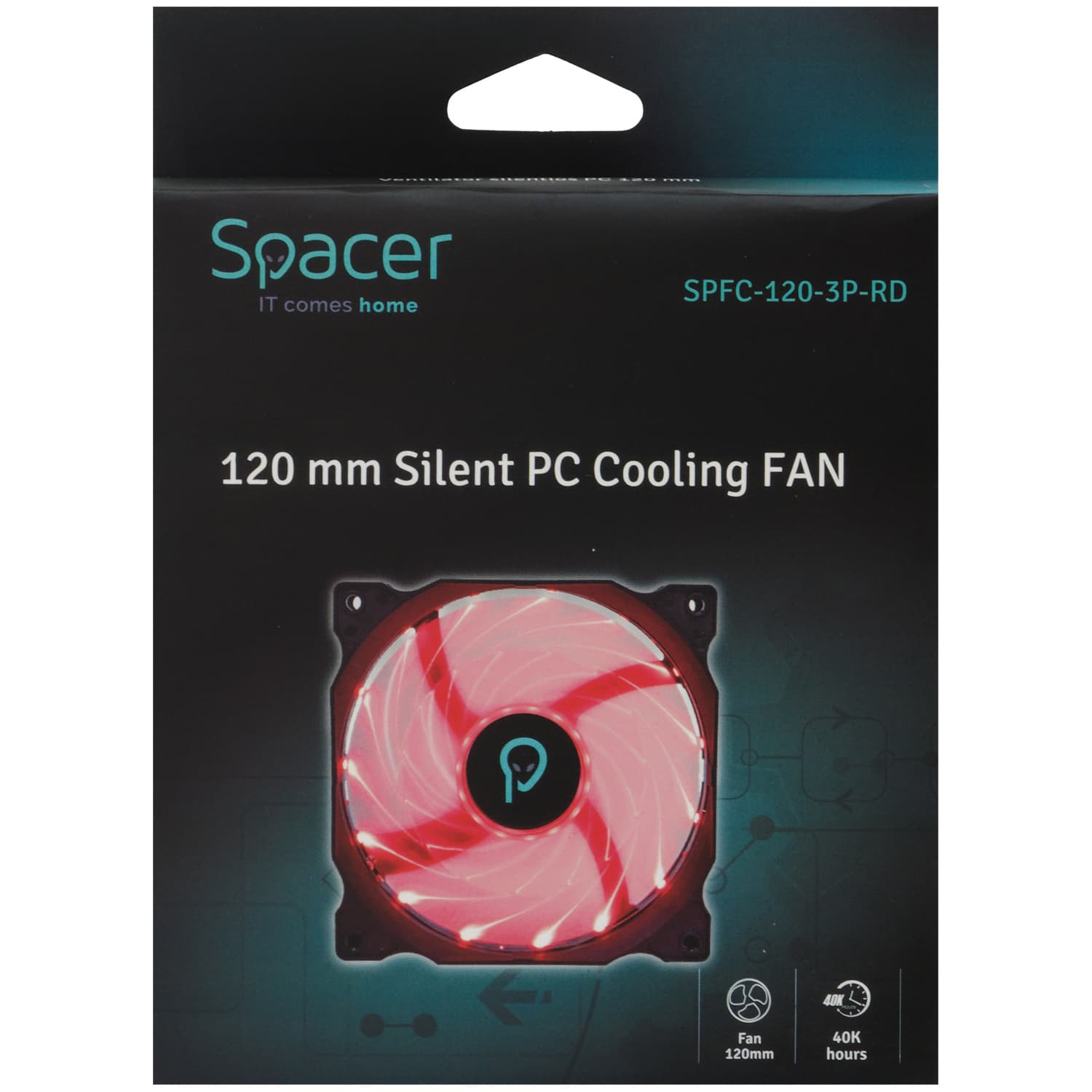 VENTILATOR SPACER PC Silent 120x120x25 mm, RED light, Hydraulic Bearing, 34CFM, conector 3-pin "SPFC-120-3P-RD" — miniatură