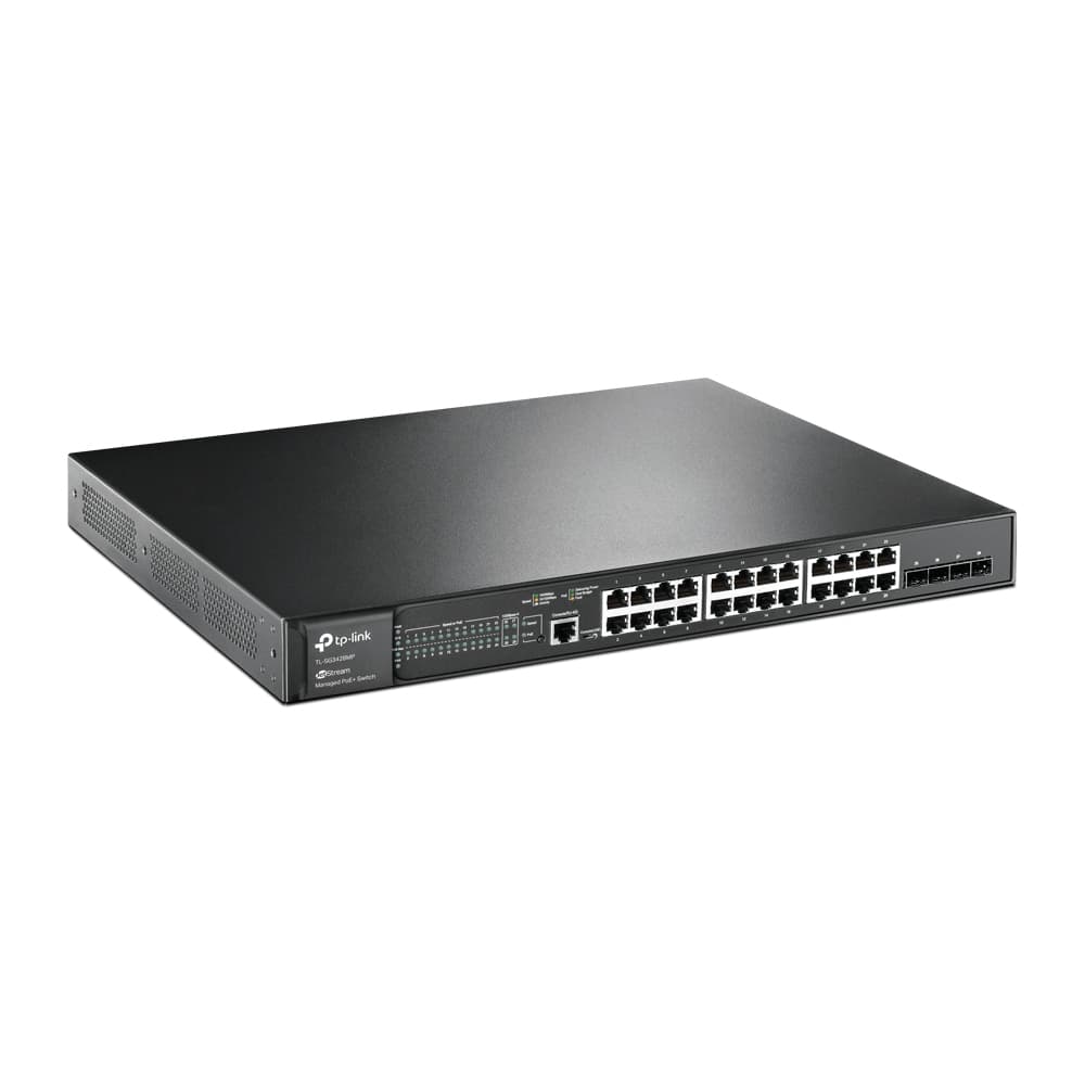 Switch TP-Link cu management L2, 24 Porturi Gigabit POE+, 4× Gigabit SFP Slots, 1× RJ45 Console Port, 1× Micro-USB Console Port "TL-SG3428MP" — miniatură