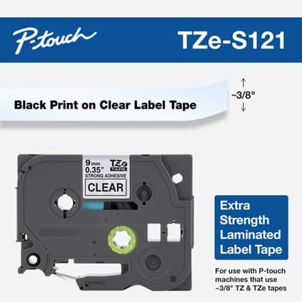 Banda laminata Original Brother Black on Clear, TZES121, pentru E105|E110|H100|H101|H105|H110|H111|P300|128|200|1000|1010|1090|1100|1120|1130|1160|1170|1180|1190|1200|1230|1280|1290|6100|7100|ST1150, 9mm, incl.TV 0 RON, "TZES121"