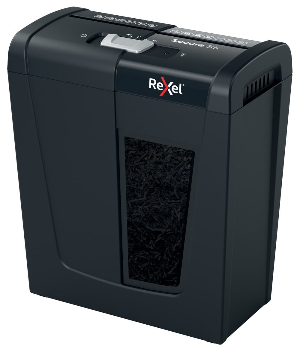 Distrugator manual documente Rexel SECURE S5, 5 coli, P2, strip-cut (tip fasii), cos 10 litri, negru, "2020121EU"
