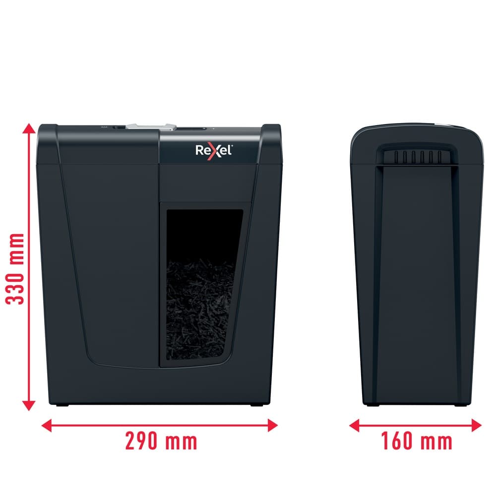 Distrugator manual documente Rexel SECURE S5, 5 coli, P2, strip-cut (tip fasii), cos 10 litri, negru, "2020121EU" — miniatură