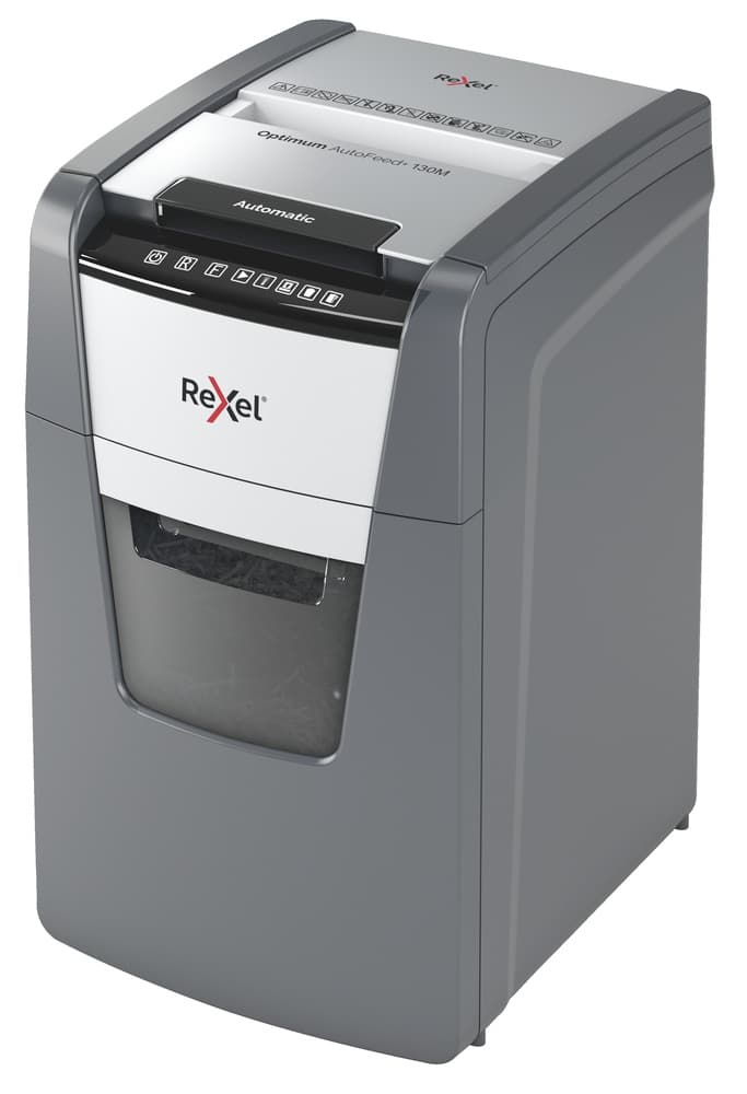 Distrugator automat documente Rexel OPTIMUM 130M, 130 coli, P5, micro-cut (tip particule), cos 44 litri, negru-gri, "2020130MEU"