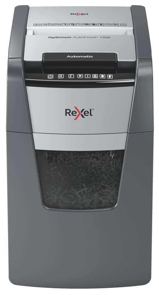 Distrugator automat documente Rexel OPTIMUM 130X, 130 coli, P4, cross-cut (tip confeti), cos 44 litri, negru-gri, "2020130XEU" — miniatură