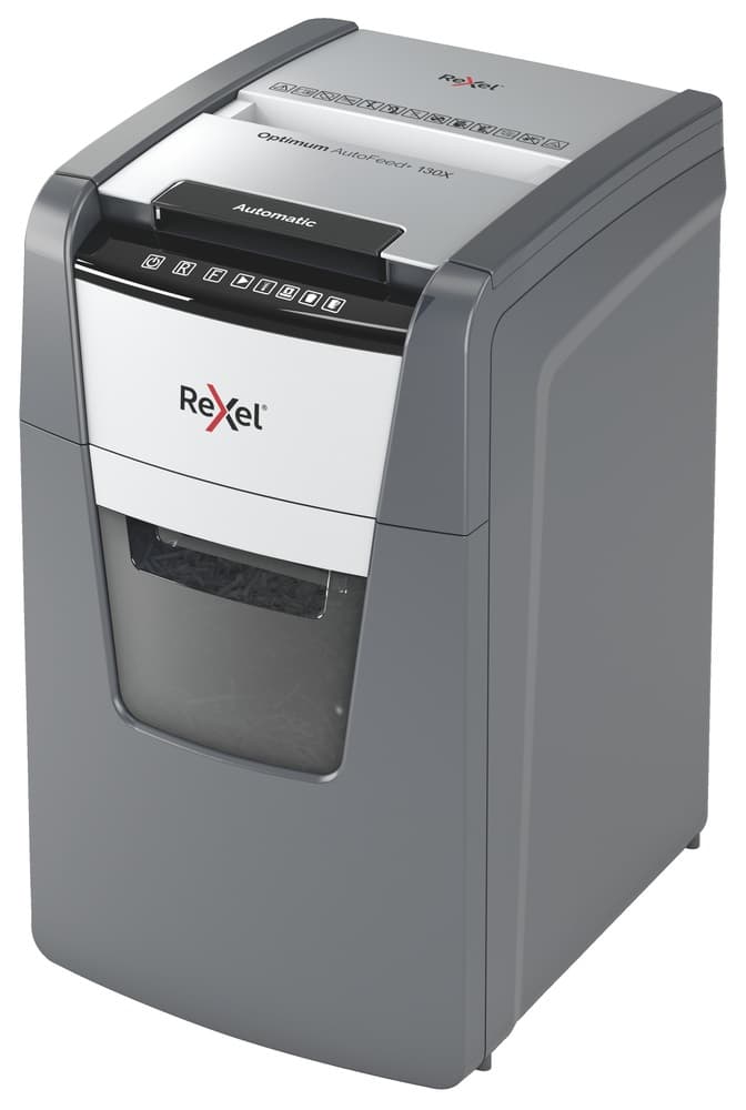 Distrugator automat documente Rexel OPTIMUM 130X, 130 coli, P4, cross-cut (tip confeti), cos 44 litri, negru-gri, "2020130XEU"