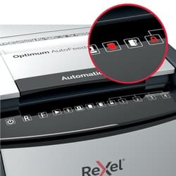 Distrugator automat documente Rexel OPTIMUM 130X, 130 coli, P4, cross-cut (tip confeti), cos 44 litri, negru-gri, "2020130XEU" — miniatură