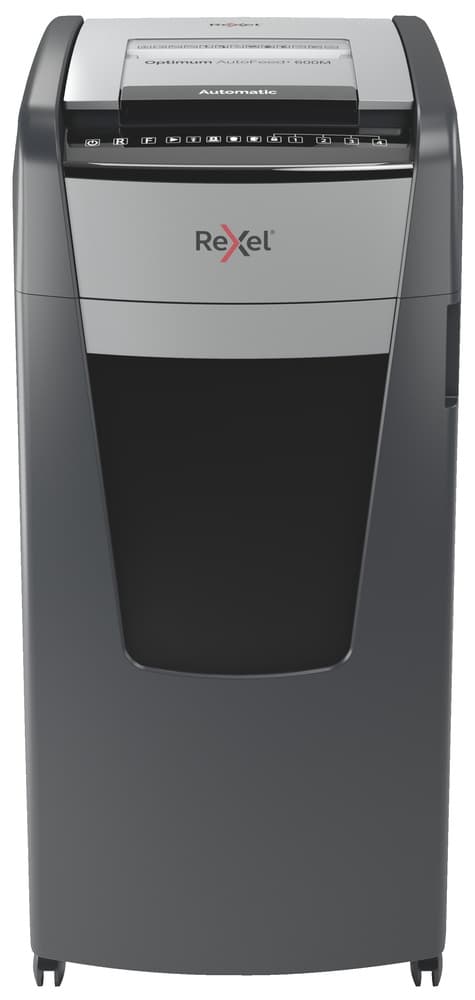 Distrugator automat documente Rexel OPTIMUM 600M, 600 coli, P5, micro-cut (tip particule), cos 110 litri, negru-gri, "2020600MEU" — miniatură