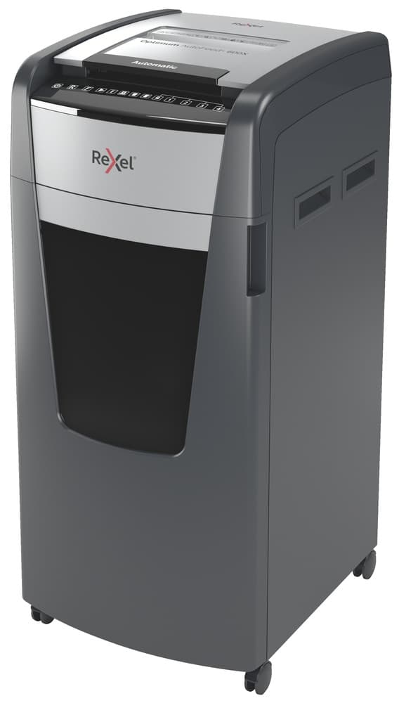 Distrugator automat documente Rexel OPTIMUM 600X, 600 coli, P4, cross-cut (tip confeti), cos 110 litri, negru-gri, "2020600XEU"