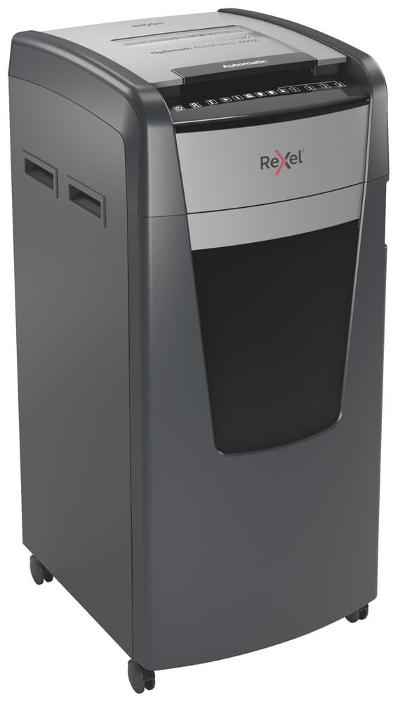 Distrugator automat documente Rexel OPTIMUM 600X, 600 coli, P4, cross-cut (tip confeti), cos 110 litri, negru-gri, "2020600XEU" — miniatură
