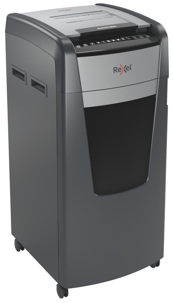 Distrugator automat documente Rexel OPTIMUM 750M, 750 coli, P5, micro-cut (tip particule), cos 140 litri, negru-gri, "2020750MEU" — miniatură