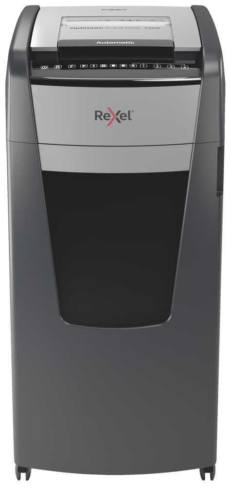 Distrugator automat documente Rexel OPTIMUM 750X, 750 coli, P4, cross-cut (tip confeti), cos 140 litri, negru-gri, "2020750XEU" — miniatură