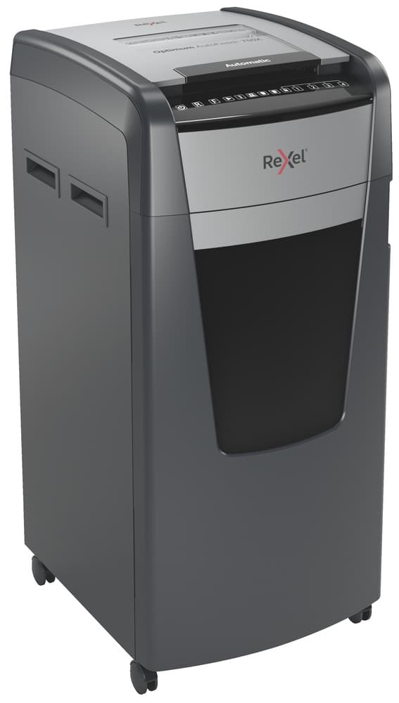 Distrugator automat documente Rexel OPTIMUM 750X, 750 coli, P4, cross-cut (tip confeti), cos 140 litri, negru-gri, "2020750XEU" — miniatură