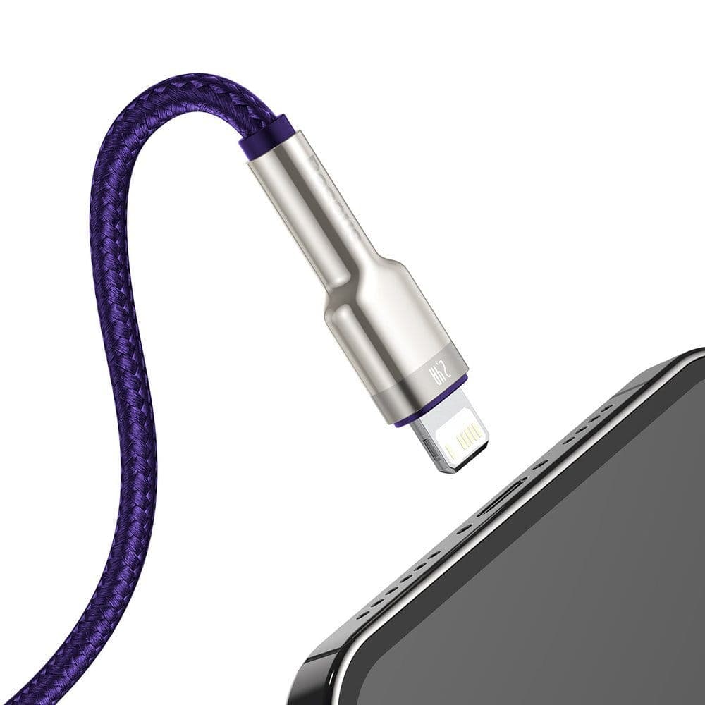 CABLU alimentare si date Baseus Cafule Metal, Fast Charging Data Cable pt. smartphone, USB la Lightning Iphone 2.4A, braided, 1m, violet "CALJK-A05" - 6953156202269 — miniatură
