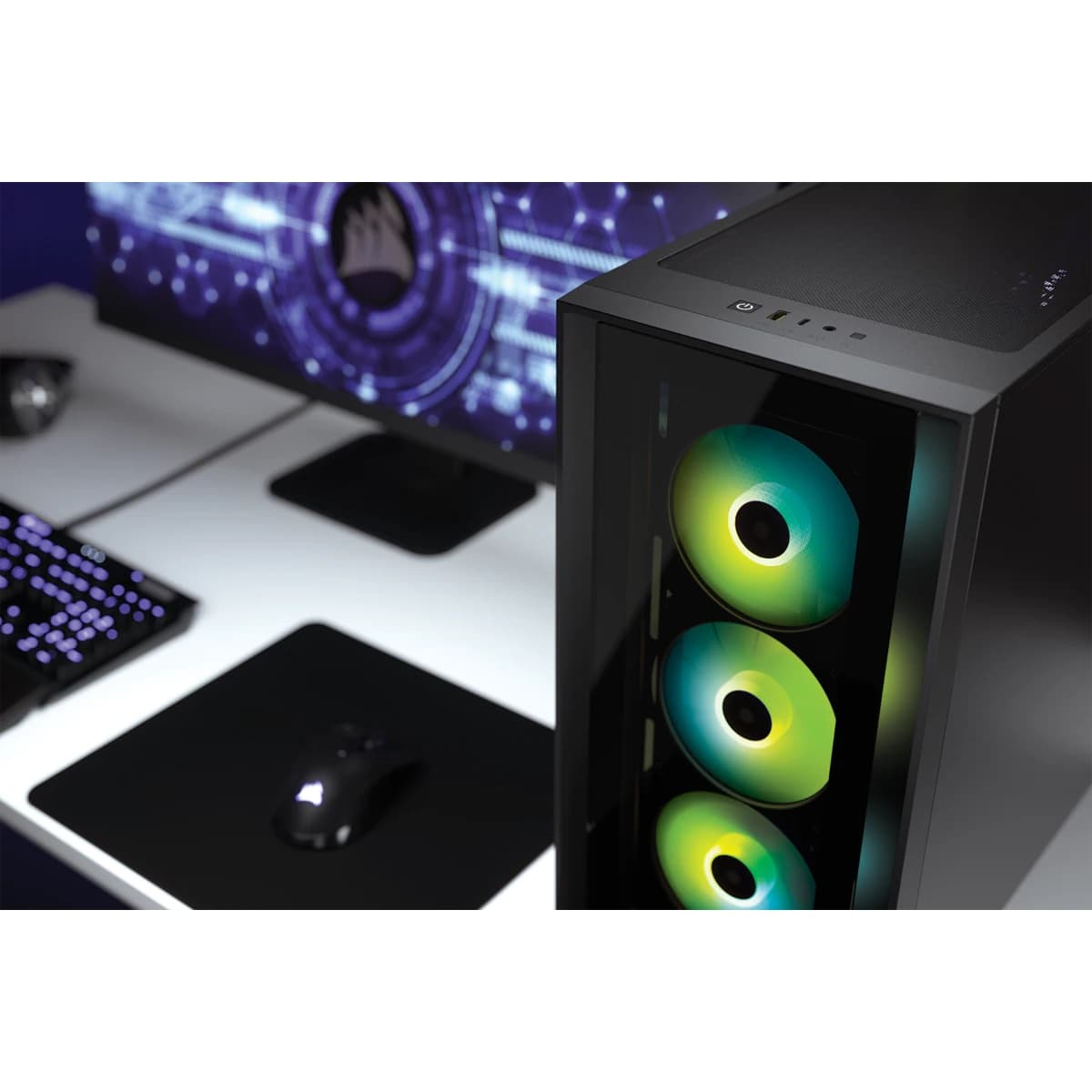 CARCASA CORSAIR Middle Tower, ATX, "iCUE 4000X RGB", fara sursa, sticla securizata, fan x 2, USB 3.0x1, USB 3.1 gen 2 Type-Cx1, Jack 3.5 mmx1, mesh, negru, "CC-9011204-WW" — miniatură