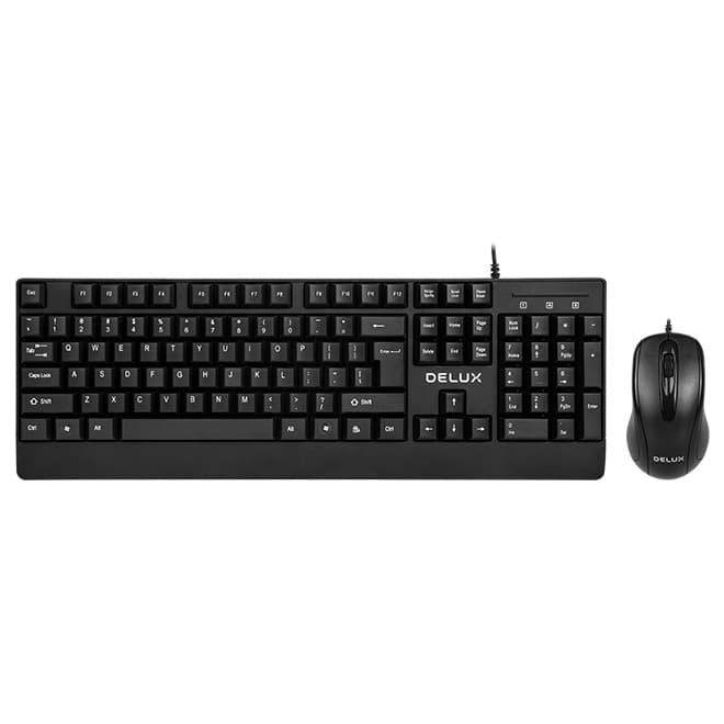 Kit TASTATURA si Mouse DELUX, "K6006U+M332BU", cu fir, 104 taste format standard, mouse 1000 dpi, 3/1 butoane, negru, "K6006U+M332BU"