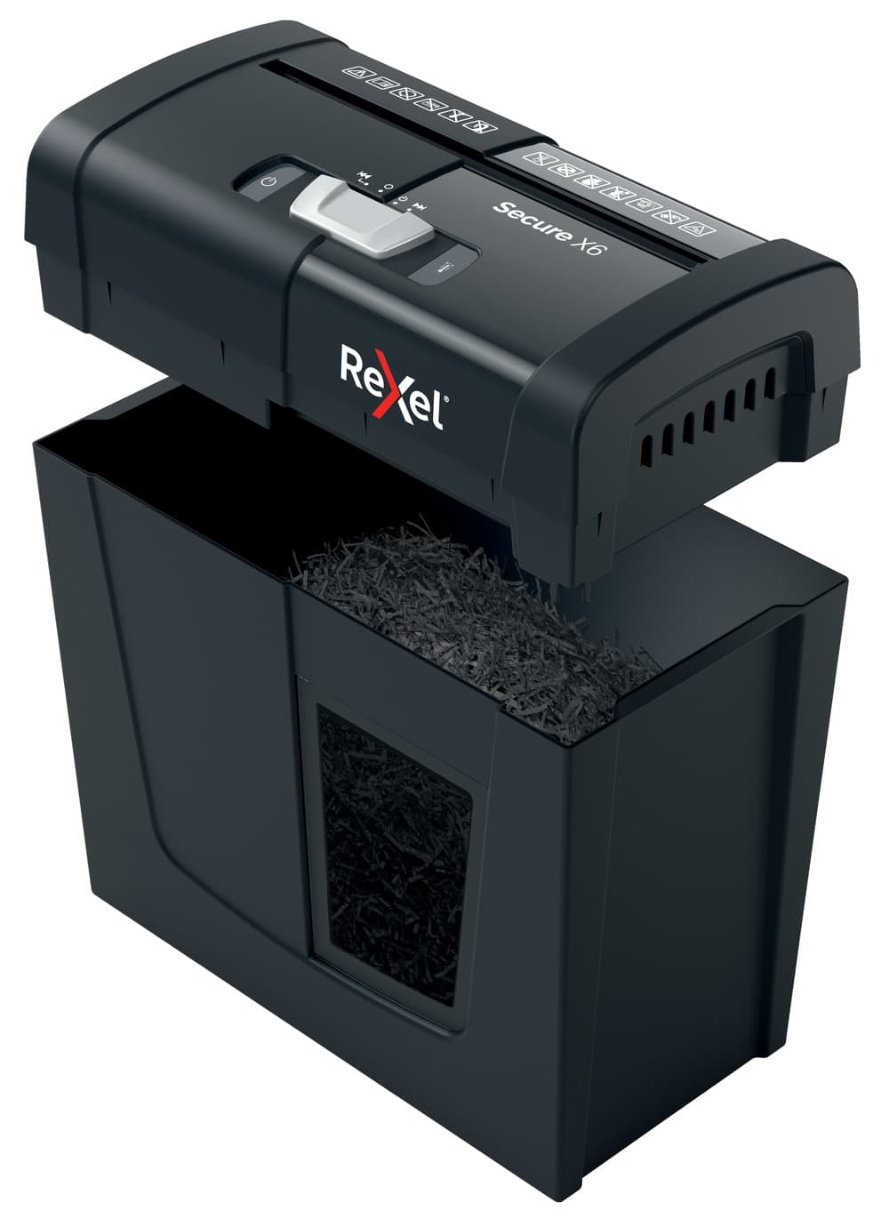 Distrugator manual documente Rexel SECURE X6, 6 coli, P4, cross-cut (tip confeti), cos 10 litri, negru, "2020122EU"