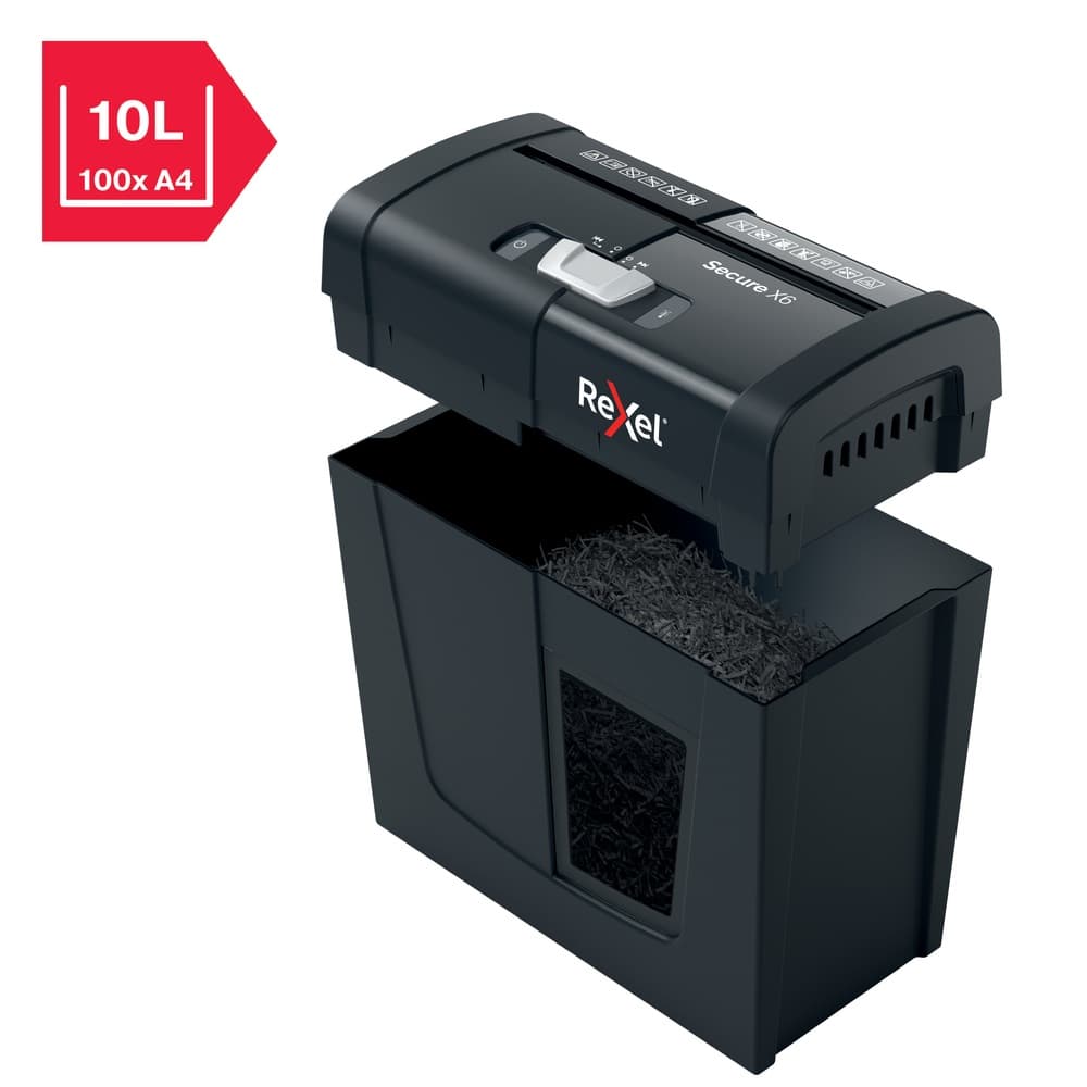 Distrugator manual documente Rexel SECURE X6, 6 coli, P4, cross-cut (tip confeti), cos 10 litri, negru, "2020122EU" — miniatură