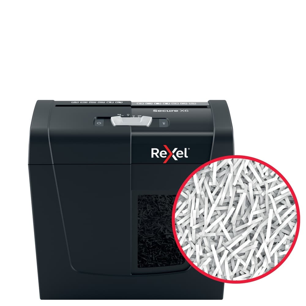 Distrugator manual documente Rexel SECURE X6, 6 coli, P4, cross-cut (tip confeti), cos 10 litri, negru, "2020122EU" — miniatură