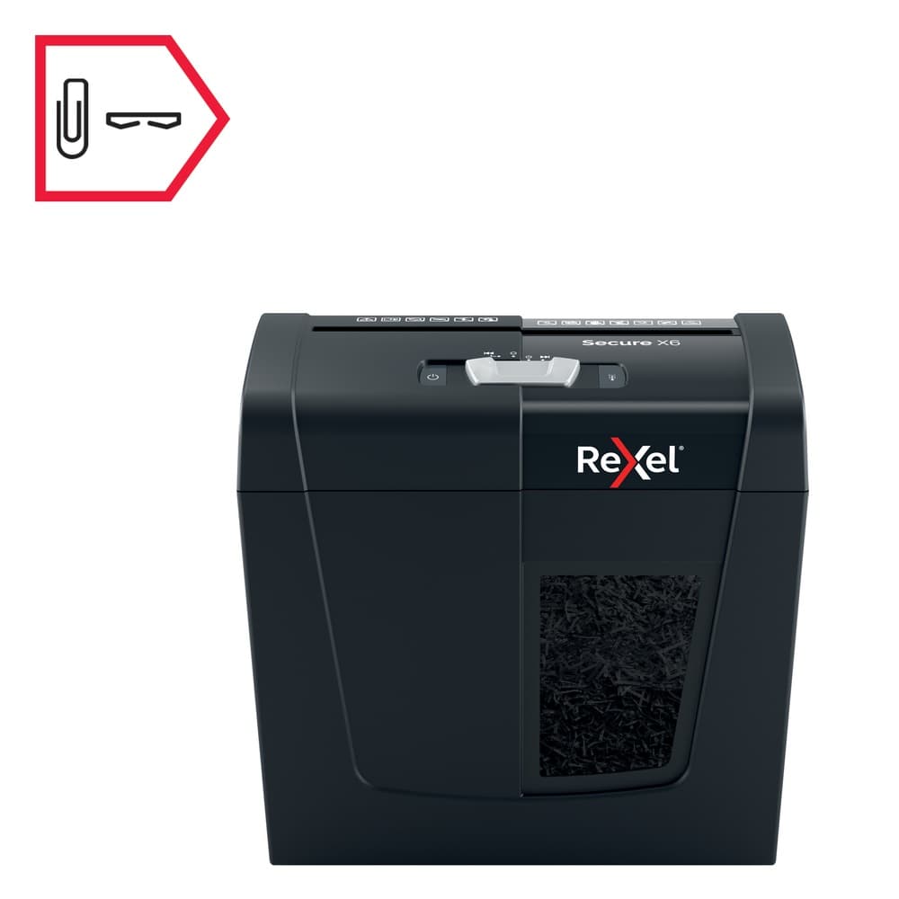Distrugator manual documente Rexel SECURE X6, 6 coli, P4, cross-cut (tip confeti), cos 10 litri, negru, "2020122EU" — miniatură