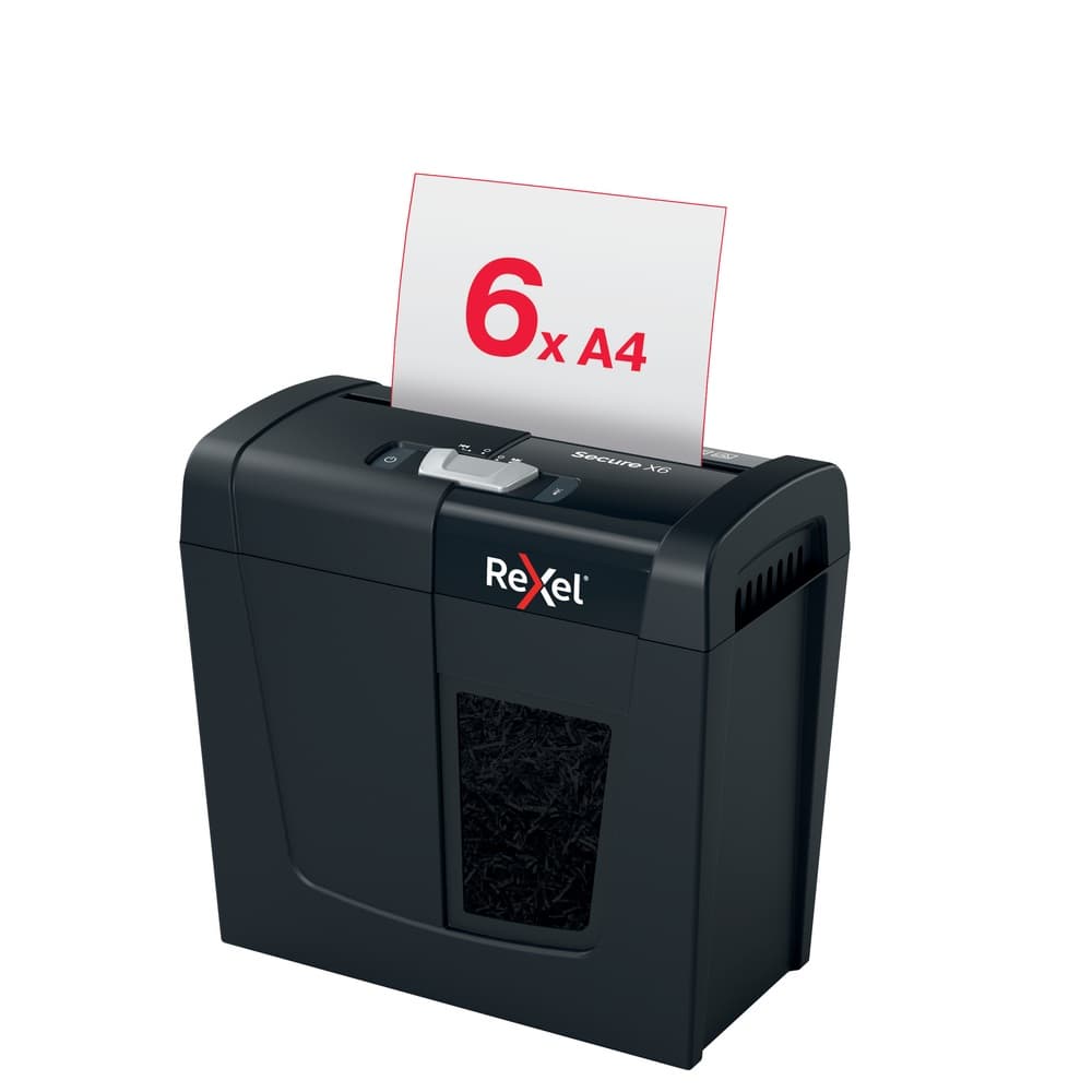 Distrugator manual documente Rexel SECURE X6, 6 coli, P4, cross-cut (tip confeti), cos 10 litri, negru, "2020122EU" — miniatură