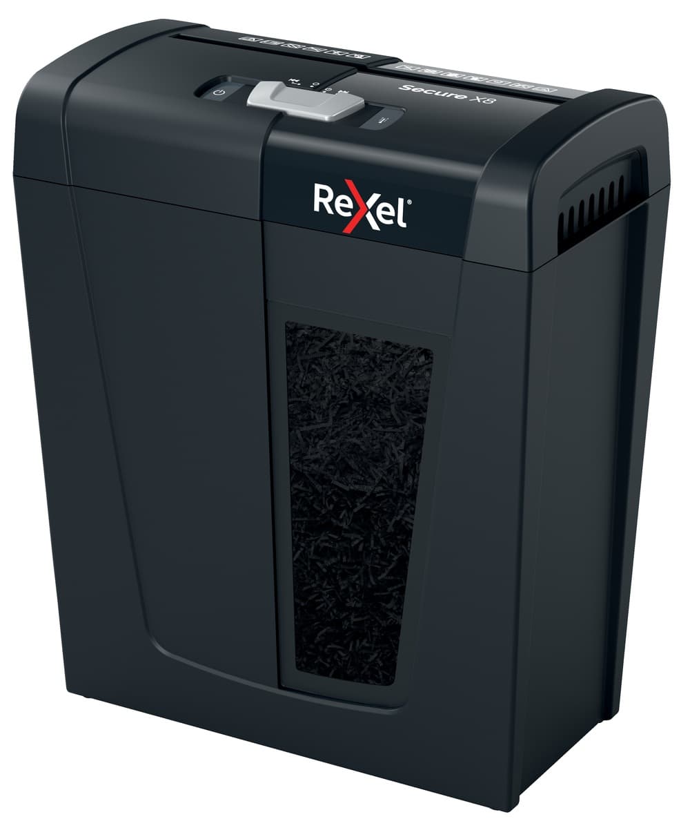 Distrugator manual documente Rexel SECURE X8, 8 coli, P4, cross-cut (tip confeti), cos 14 litri, negru, "2020123EU"