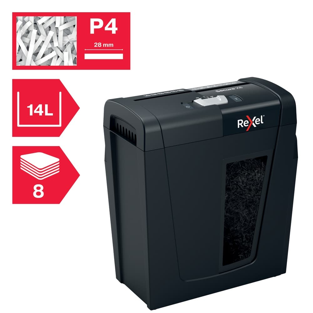 Distrugator manual documente Rexel SECURE X8, 8 coli, P4, cross-cut (tip confeti), cos 14 litri, negru, "2020123EU" — miniatură