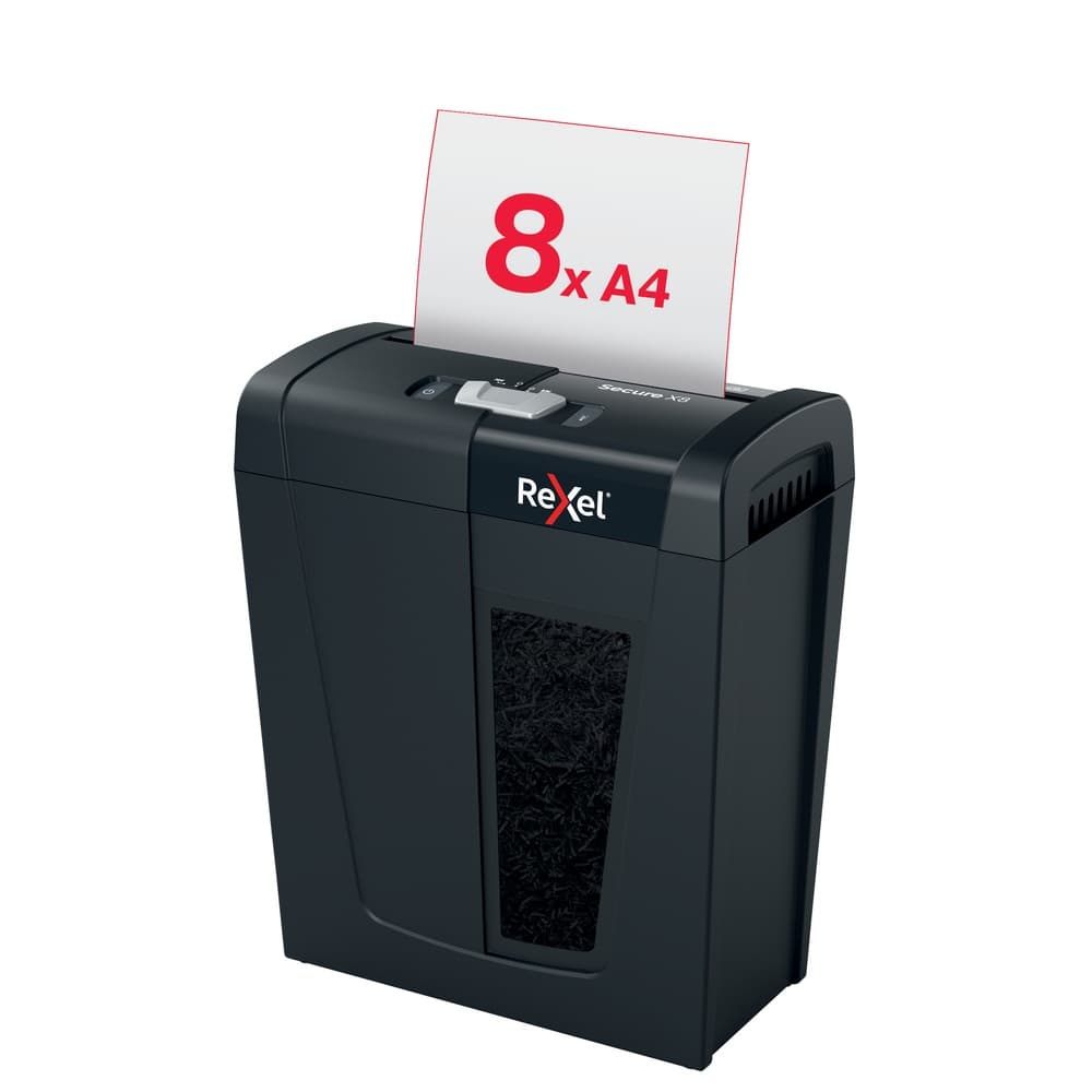 Distrugator manual documente Rexel SECURE X8, 8 coli, P4, cross-cut (tip confeti), cos 14 litri, negru, "2020123EU" — miniatură