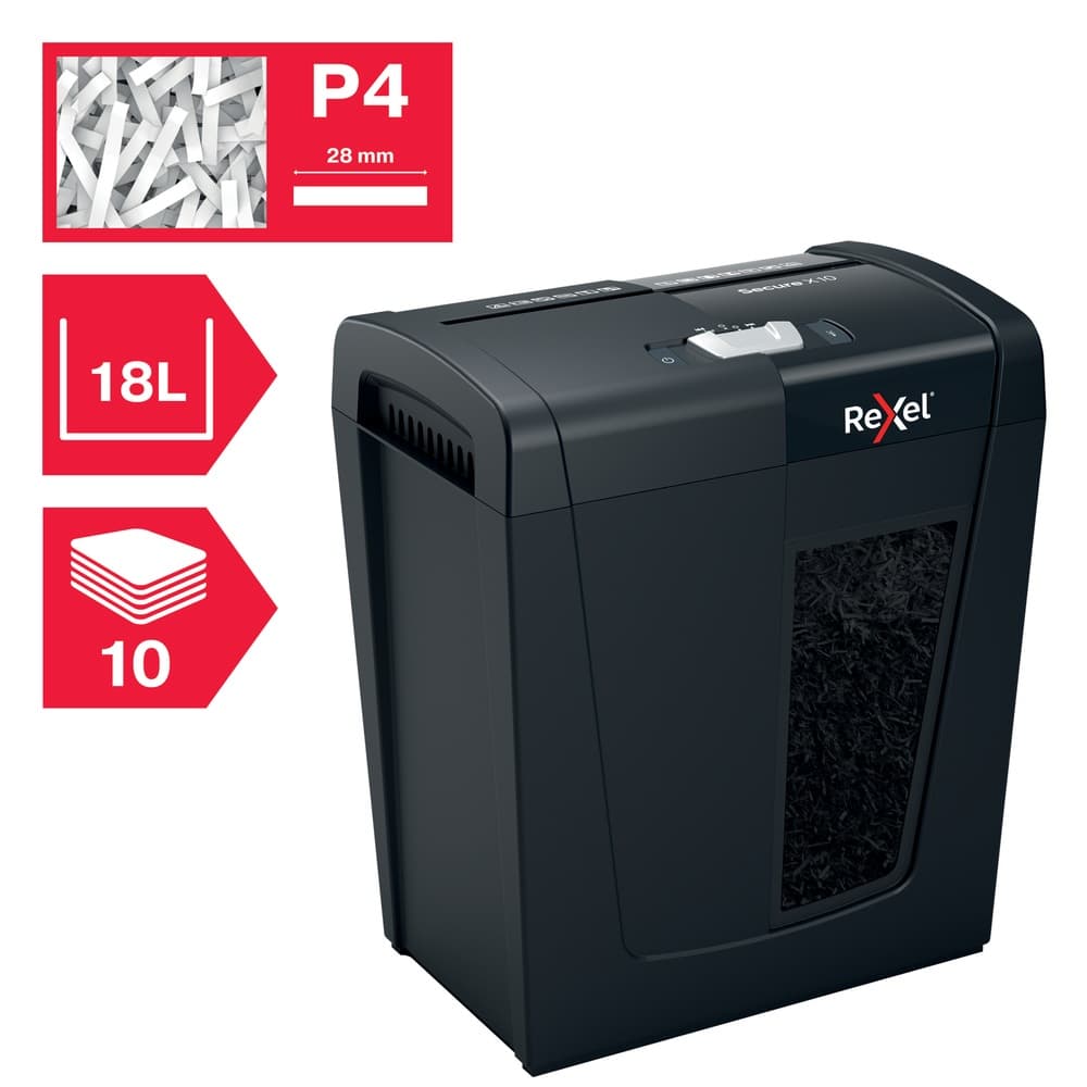 Distrugator manual documente Rexel SECURE X10, 10 coli, P4, cross-cut (tip confeti), cos 18 litri, negru, "2020124EU" — miniatură