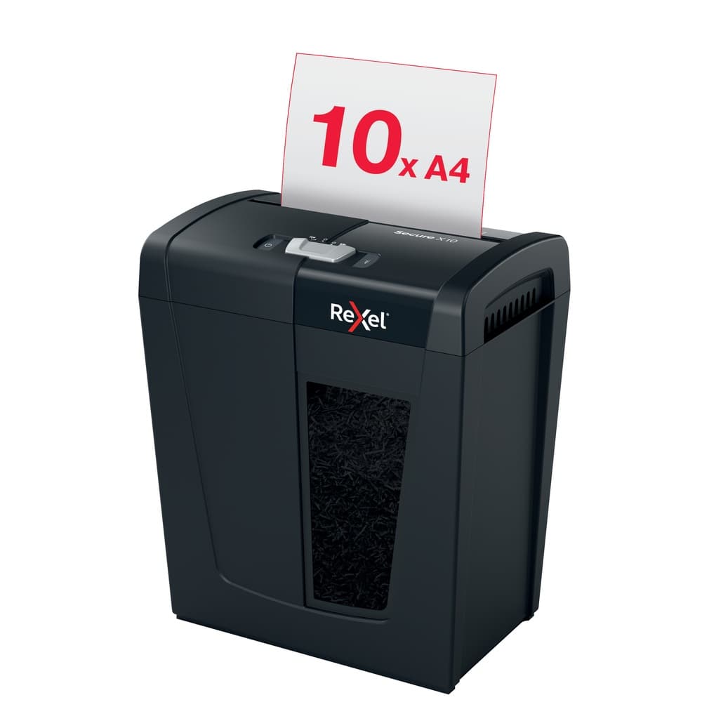 Distrugator manual documente Rexel SECURE X10, 10 coli, P4, cross-cut (tip confeti), cos 18 litri, negru, "2020124EU" — miniatură