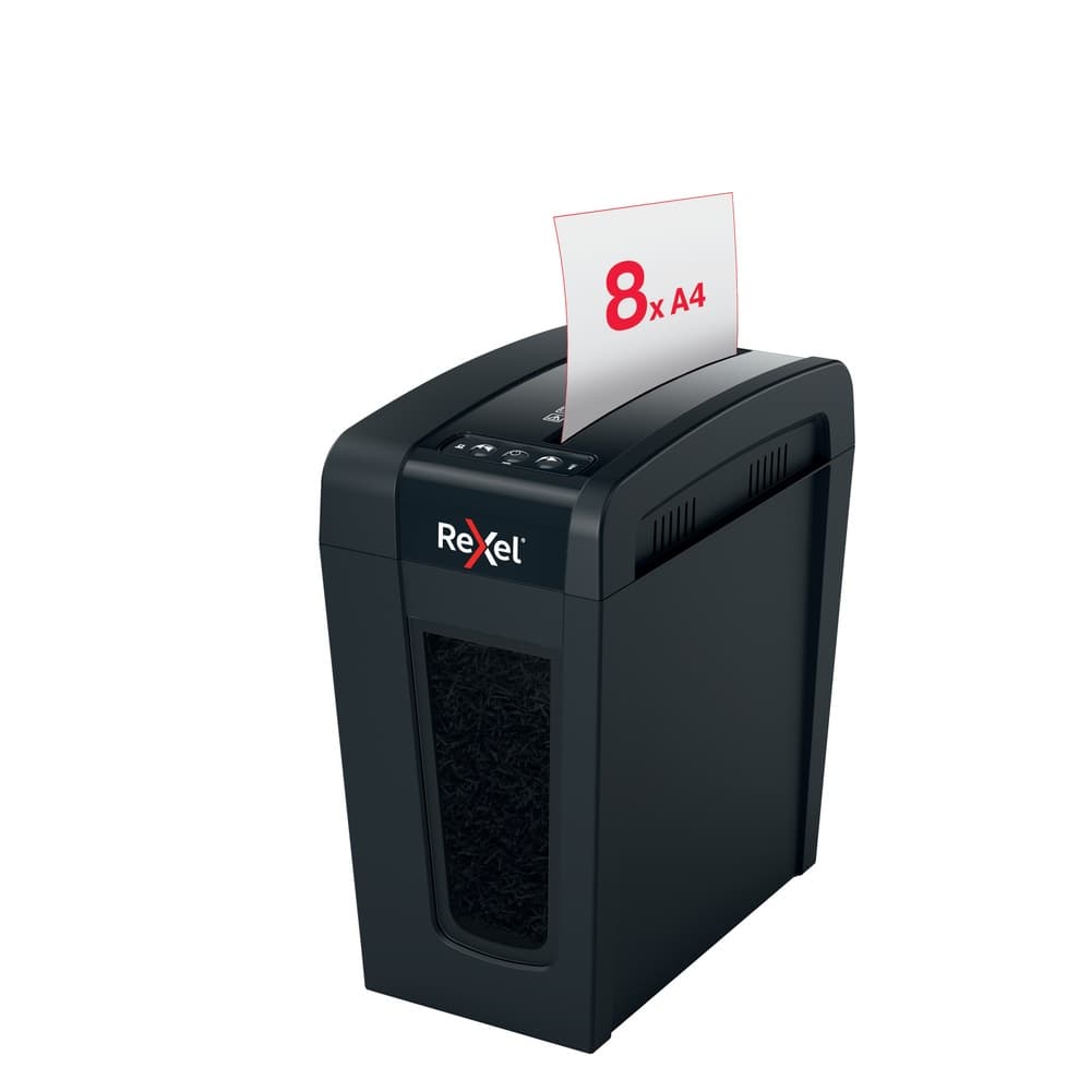 Distrugator manual documente Rexel SECURE X8 Slim, 8 coli, P4, cross-cut (tip confeti), cos 14 litri, negru, "2020126EU" — miniatură