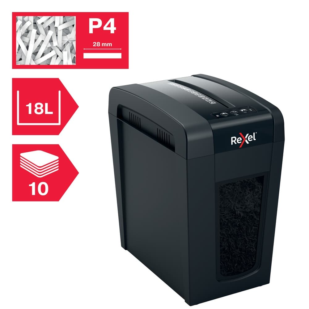 Distrugator manual documente Rexel SECURE X10 Slim, 10 coli, P4, cross-cut (tip confeti), cos 18 litri, negru, "2020127EU" — miniatură