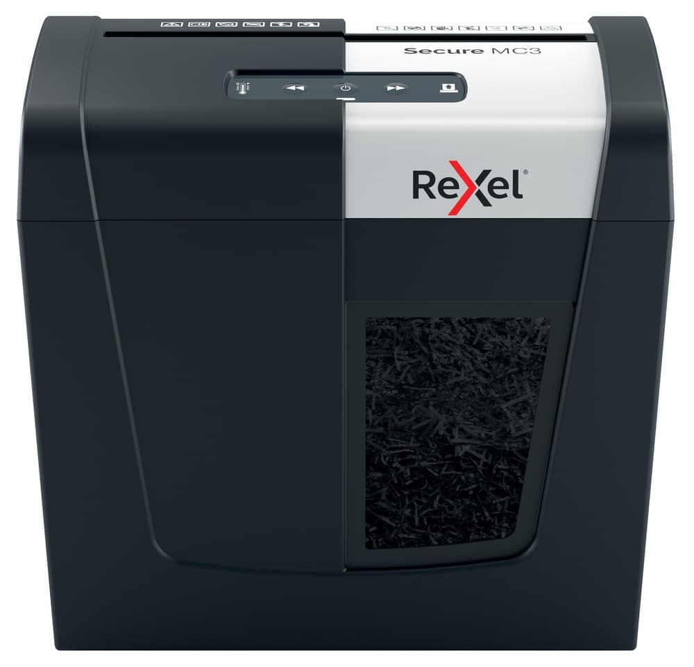 Distrugator manual documente Rexel SECURE MC3, 3 coli, P5, micro-cut (tip particule), cos 10 litri, negru-argintiu, "2020128EU" — miniatură