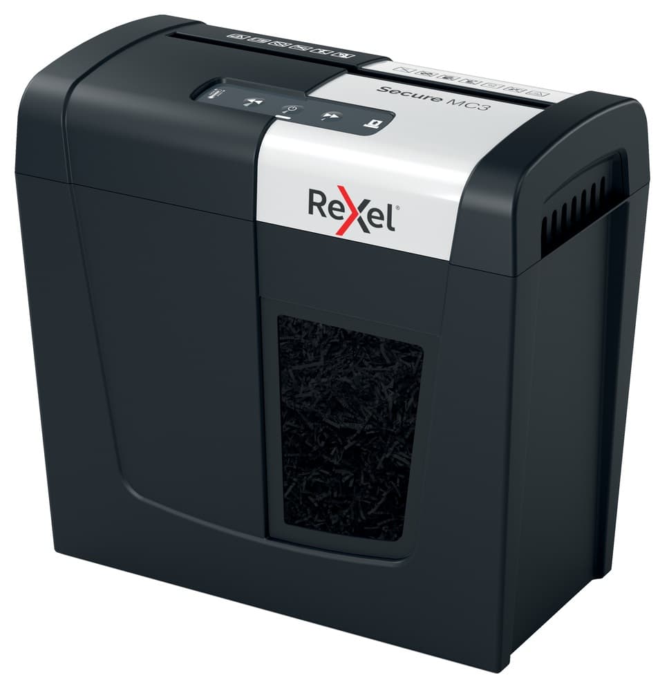 Distrugator manual documente Rexel SECURE MC3, 3 coli, P5, micro-cut (tip particule), cos 10 litri, negru-argintiu, "2020128EU"