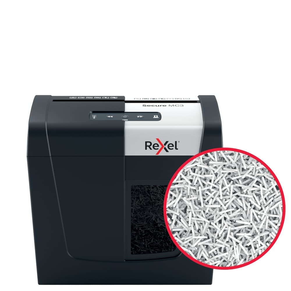 Distrugator manual documente Rexel SECURE MC3, 3 coli, P5, micro-cut (tip particule), cos 10 litri, negru-argintiu, "2020128EU" — miniatură