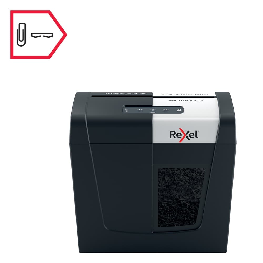 Distrugator manual documente Rexel SECURE MC3, 3 coli, P5, micro-cut (tip particule), cos 10 litri, negru-argintiu, "2020128EU" — miniatură