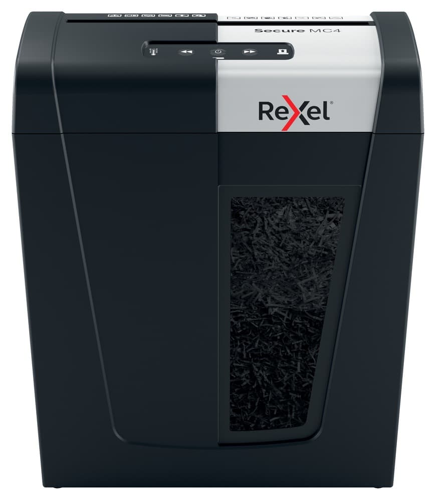 Distrugator manual documente Rexel SECURE MC4, 4 coli, P5, micro-cut (tip particule), cos 14 litri, negru-argintiu, "2020129EU" — miniatură