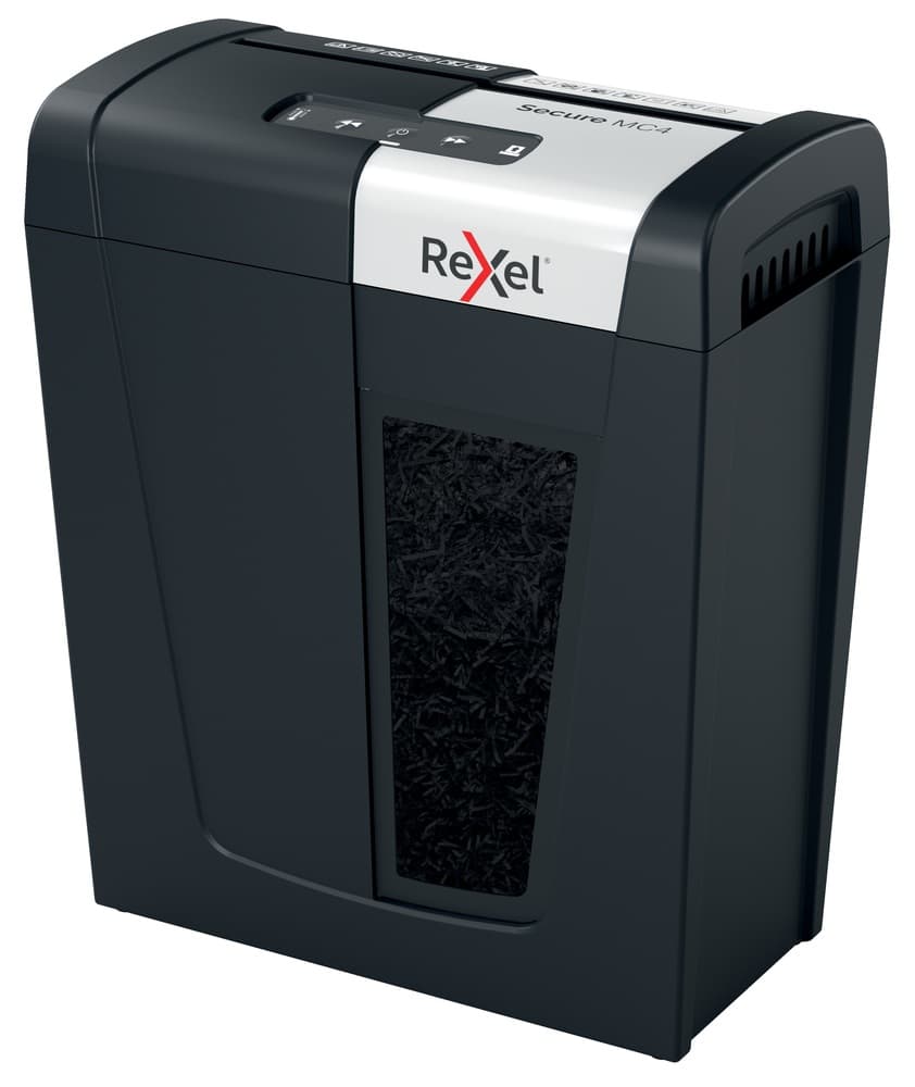 Distrugator manual documente Rexel SECURE MC4, 4 coli, P5, micro-cut (tip particule), cos 14 litri, negru-argintiu, "2020129EU"