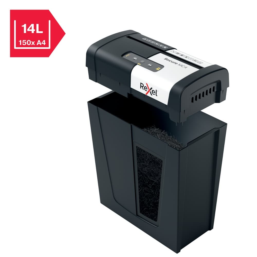 Distrugator manual documente Rexel SECURE MC4, 4 coli, P5, micro-cut (tip particule), cos 14 litri, negru-argintiu, "2020129EU" — miniatură